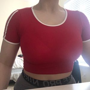 red crop top with white lines